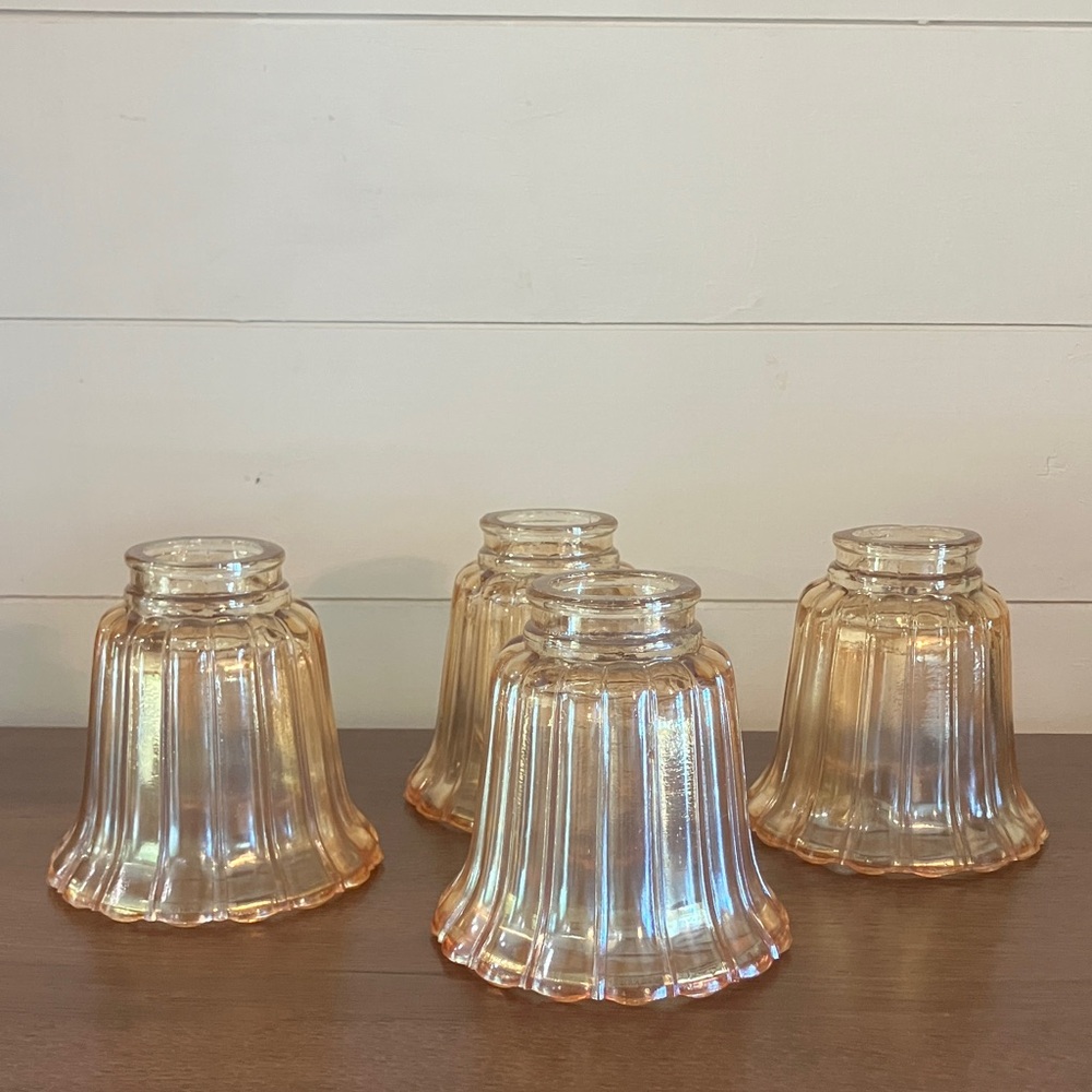 Vintage Carnival Marigold Iridescent Glass Lamp Shades Set